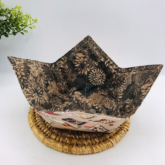 Microwave Soup Bowl Cozy, Coffee and Floral Print, Reversible - Picture 4 of 4